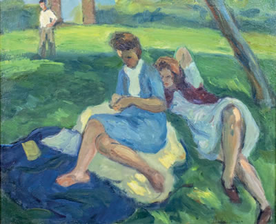 Geneviève et Suzanne, les filles du peintre dans le pré