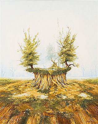 Tree Roots; a surreal landscape by John Ridgewell - Auction record, sale price, and art valuation. Compare with similar artists and explore comparable artworks.