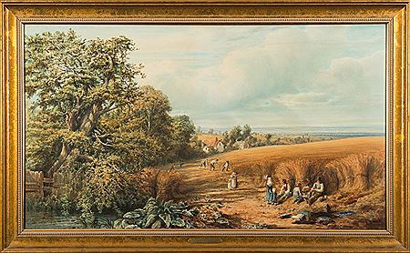 Looking Across The Severn Valley, harvesters in the foreground
