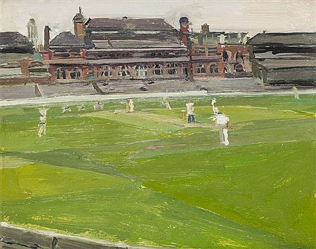 A CRICKET MATCH AT THE OVAL, 1958 by Dick Lee - Auction record, sale price, and art valuation. Compare with similar artists and explore comparable artworks.