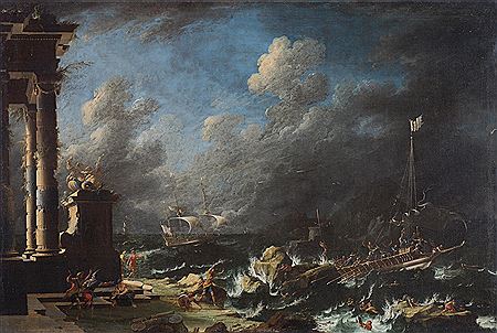 ) Edificio di ordine composito a sinistra di un approdo costiero, con una galera in tempesta. b) Edificio di ordine composito a destra di un approdo costiero, con una roccia sulla sinistra e un veliero alla deriva.(2) by Leonardo Coccorante - Auction record, sale price, and art valuation. Compare with similar artists and explore comparable artworks.