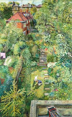 Garden with White Dog