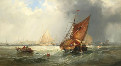 Hay barges and other small craft caught in a squall on the Medway