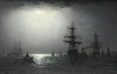Shipping at sunset; Shipping by moonlight; and Hauling in the Nets (3) by Adolphus Knell - Auction record, sale price, and art valuation. Compare with similar artists and explore comparable artworks.