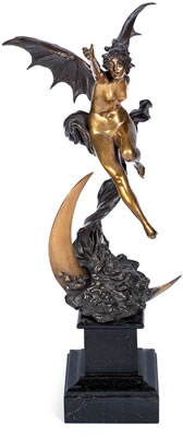 'Spirit of the Night' a Powerful Art Nouveau Gilded Bronze Study of a Winged Female Figure, 1897 by Oswalt Schimmelphfennig - Auction record, sale price, and art valuation. Compare with similar artists and explore comparable artworks.