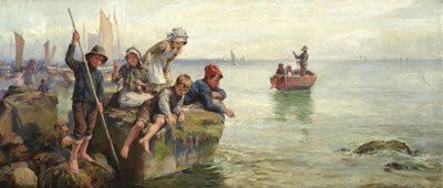 Children fishing off the quay