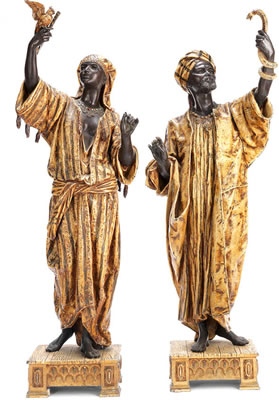 A pair of late 19th / early 20th century coldpainted spelter orientalist figures of Arab traders by Anatole Jean Guillot - Auction record, sale price, and art valuation. Compare with similar artists and explore comparable artworks.