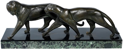 Study of two prowling panthers by Michel Decoux - Auction record, sale price, and art valuation. Compare with similar artists and explore comparable artworks.