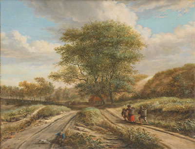 A dune landscape with figures on a path