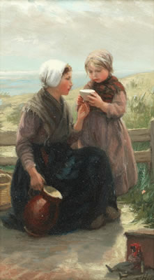 A drink in the dunes, Knitting by the shore; a pair