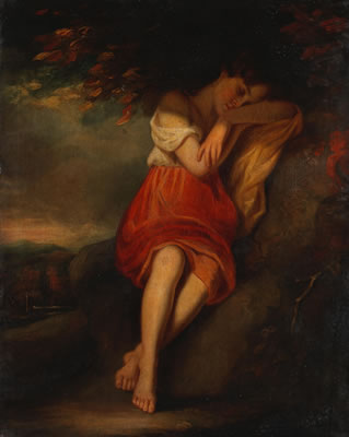 A girl slumbering under a tree in a landscape