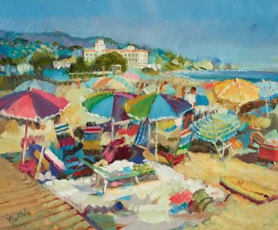Umbrellas on Laguna Beach with View of Hotel