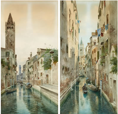 Venetian backwater (a pair) by Eugenio Benvenuti - Auction record, sale price, and art valuation. Compare with similar artists and explore comparable artworks.
