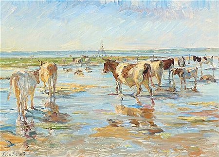 Landscape with cows. by Sven Schou - Auction record, sale price, and art valuation. Compare with similar artists and explore comparable artworks.