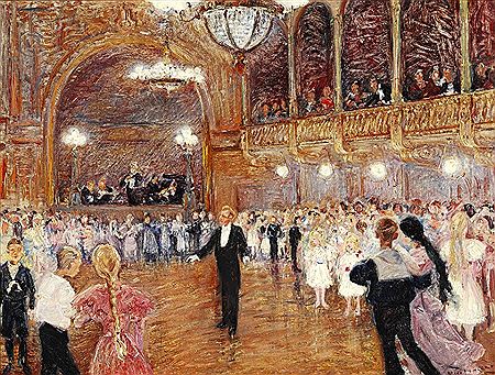 End-of-season dance presumably at Odd Fellow Palæet (The Odd Fellow Mansion) by Viggo Langer - Auction record, sale price, and art valuation. Compare with similar artists and explore comparable artworks.