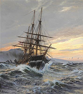 The frigate Jutland off Plymouth. Morning