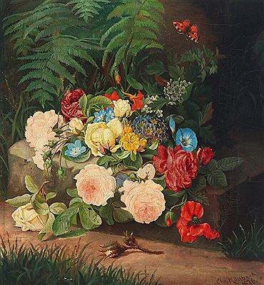 Flowers on a staircase.