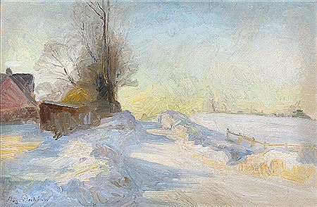 Sunrise over a winter landscape.
