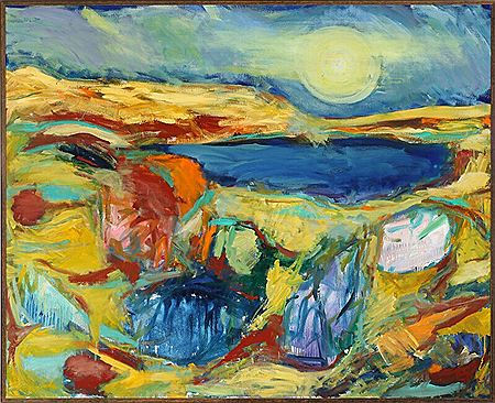 Landscape with the sun and a lake.