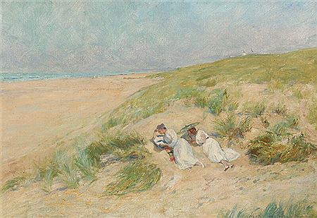Two women sunbathing on the beach