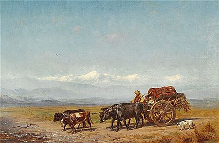 Russian landscape from Crimea with a traveling family