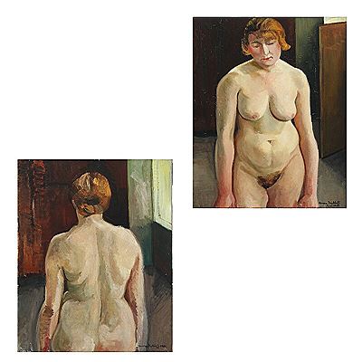 Nude studies of a woman seen from the front and the back.(2)