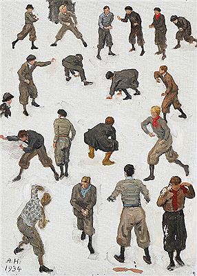 Study of boys throwing snowballs.