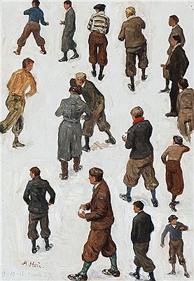 Study of boys throwing snowballs.