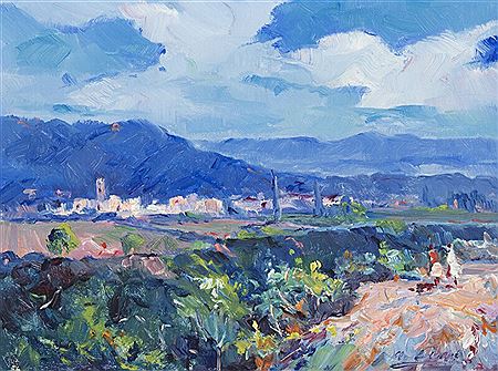 Mountain landscape from Catalonia. by Antoni Llobet - Auction record, sale price, and art valuation. Compare with similar artists and explore comparable artworks.
