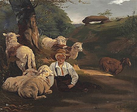 Landscape with a shepard and his sheep.