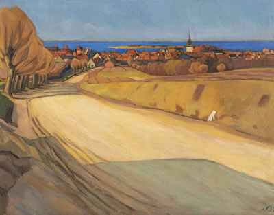 Landscape in autumn sun with view towards Ærøskøbing