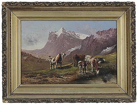 Cows in an Alpine Landscape by Alfred Dunz - Auction record, sale price, and art valuation. Compare with similar artists and explore comparable artworks.