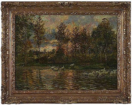 Sunrise on a Pond with Geese