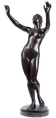 Standing nude, arms raised