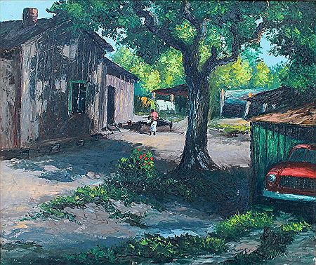 Florida Highwaymen Scene with Figure in Courtyard by Harold Newton - Auction record, sale price, and art valuation. Compare with similar artists and explore comparable artworks.