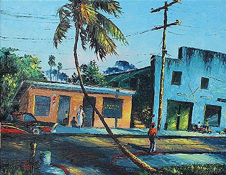 Florida Highwaymen Street Scene with Multiple Figures