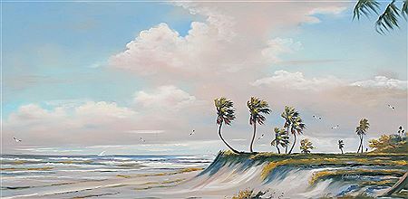 Second Generation Florida Highwaymen Rio Mar beachfront scene with palm trees
