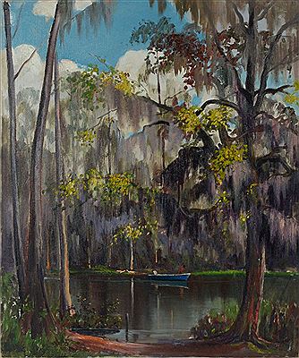 Florida River Scene with Two Figures in a Boat