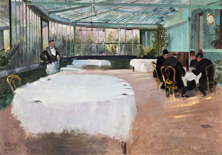 "INTERIÖR FRÅN RESTAURANT LEDOYEN" (STUDIE TILL "FRUKOSTEN") INTERIOR FROM RESTAURANT LEDOYEN, STUDY FOR "THE BREAKFAST"