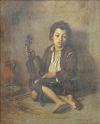 Boy with Violin by Janos Valentiny - Auction record, sale price, and art valuation. Compare with similar artists and explore comparable artworks.