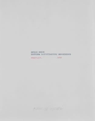Conferma partecipazione esposizione, 1970