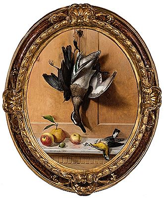 Oval Trompe L'Oeil Still life with goose