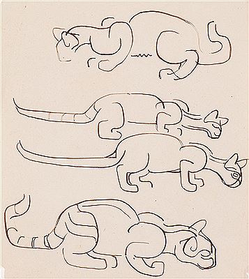 Four crouching cats.