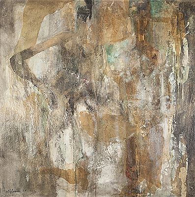 Abstract work with outline of a female figure to the left hand side