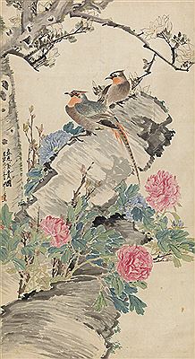 Birds and Peony by Fu Sha - Auction record, sale price, and art valuation. Compare with similar artists and explore comparable artworks.
