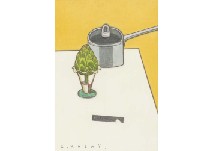 Still life with casserole, Artichoke, and bottle opener