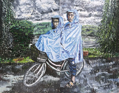 Blue Raincoats (diptych) by Qi Qin - Auction record, sale price, and art valuation. Compare with similar artists and explore comparable artworks.