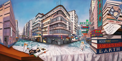 Shanghai Street in Hong Kong on the Table (diptych)
