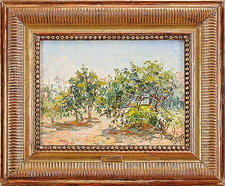 A Landscape - Trees with village on background