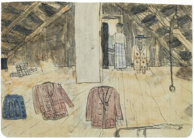 Untitled (Attic Scene with Abstracted Figures and Clothes)